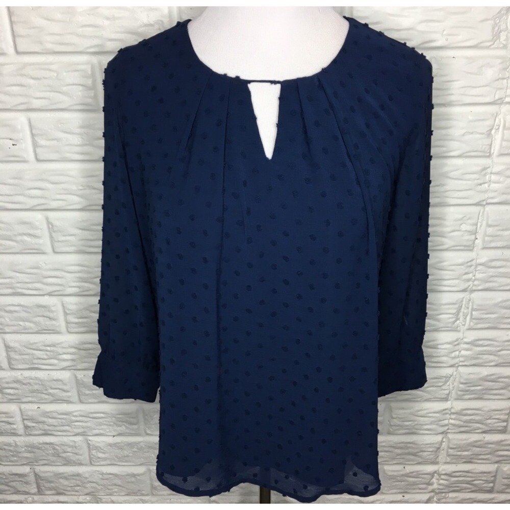 Blu‎ Pepper Navy textured Dotted Long Sleeve Blouse Top XL